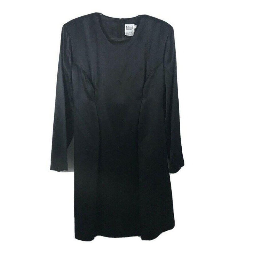 MIMI MATERNITY Dress Women Large Solid Black 100% Silk Short Back Waist Tie